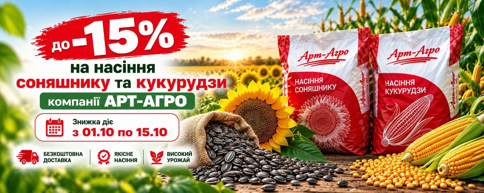 Вересневі знижки до 15% на насіння соняшнику та кукурудзи АРТ-АГРО
